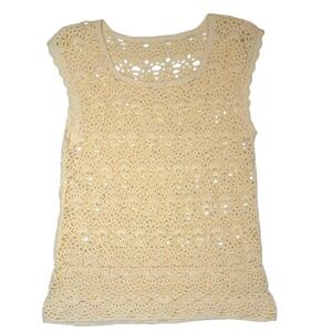 Vintage Handmade Crochet Tank Top Pastel Yellow Open Knit Boho Cottagecore Sz S